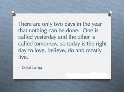 There are only two days in the year that nothing can be done. One is called yesterday and the other is called tomorrow, so today is the right day to love, believe, do, and mostly live.